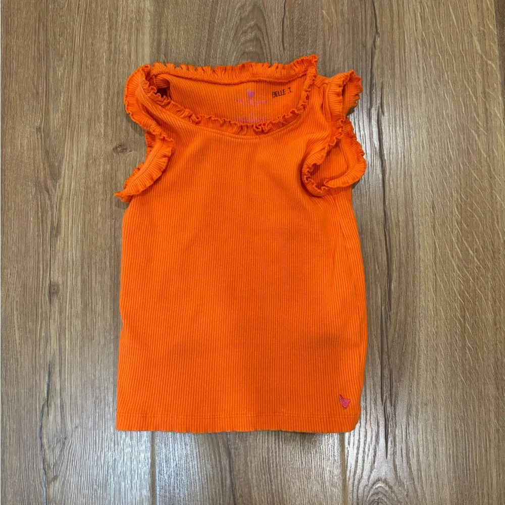 PINK CHICKEN GOLDEN POPPY GIRLS ORGANIC RUFFLE RIB TANK